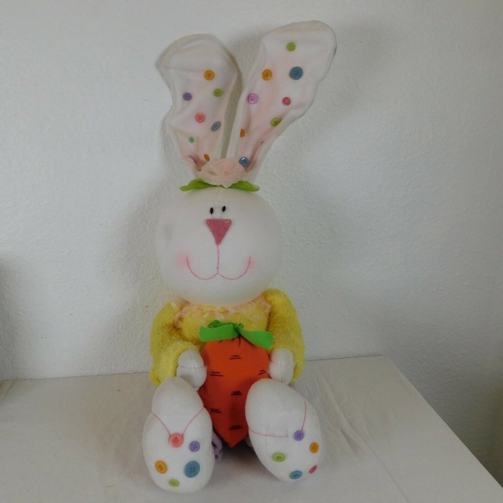 Bunny Rabbit Plush Shelf Sitter Styrofoam Head Easter Decoration Buttons Carrot